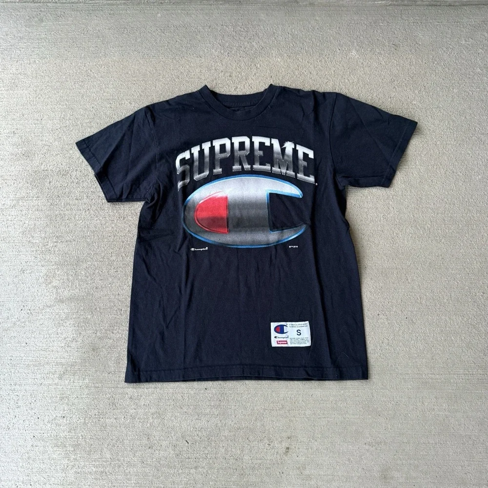 Supreme Champion Chrome Tee Black SS19 Mens Small‎ Graphic T-Shirt